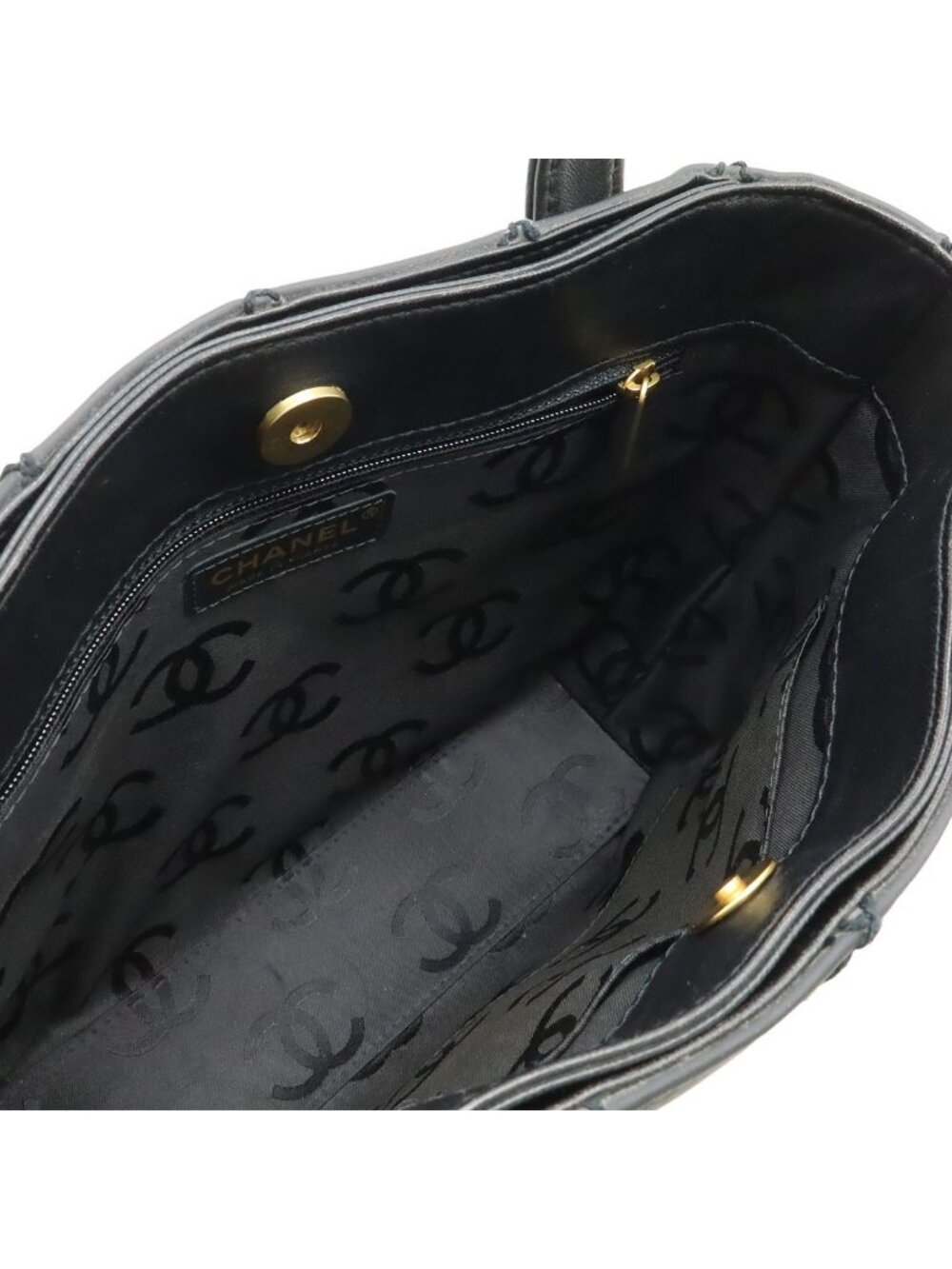 Chanel Wild Stitch CC Logo Tote Leather Black Gold - Picture 5 of 8